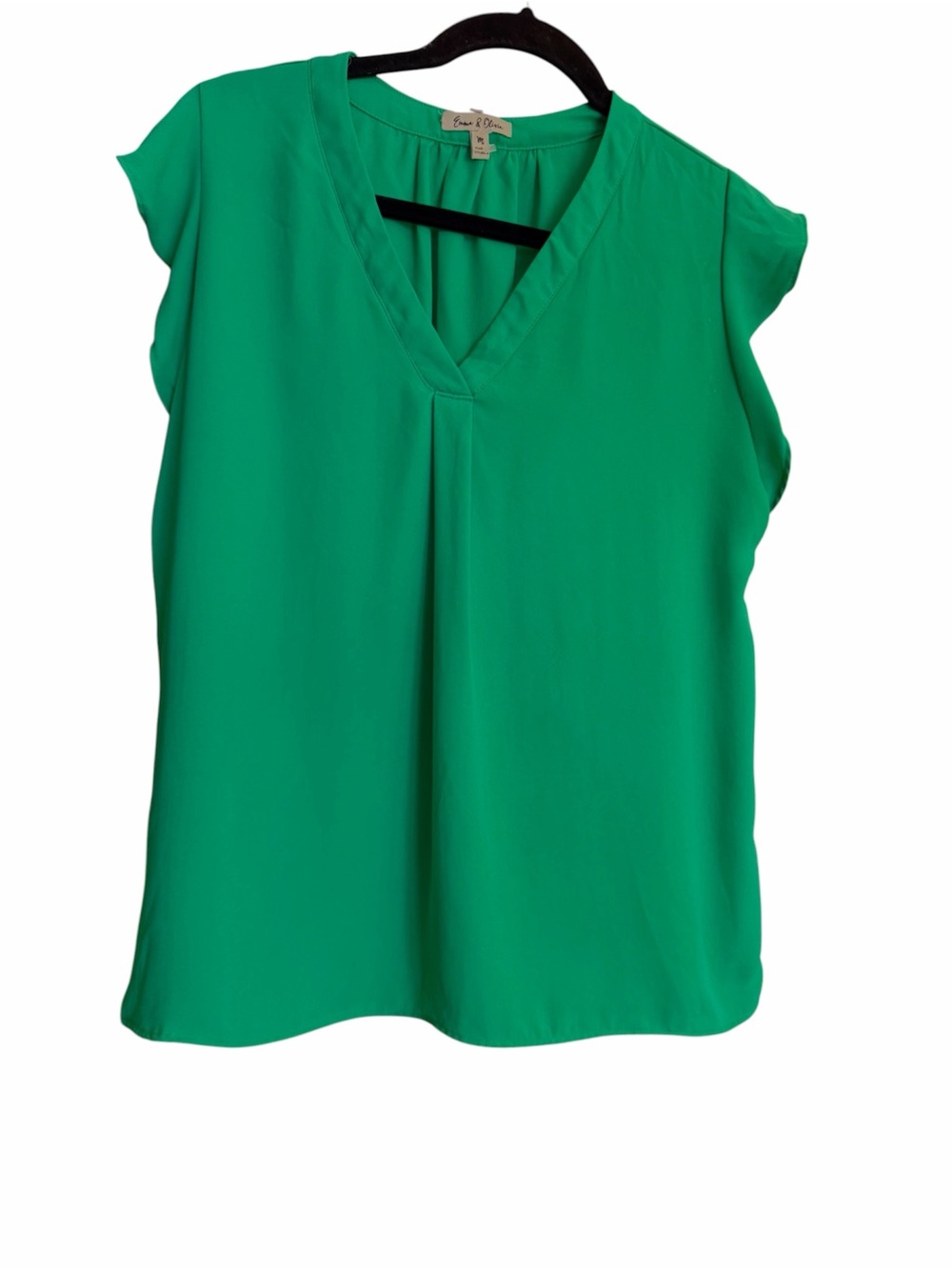 Emma & Olivia Kelly Green V-Neck Flutter Sleeve Blouse